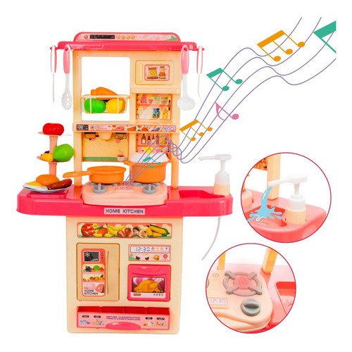 ATENTU Kit Cozinha De Brinquedo Completa Infantil Cor Rosa
