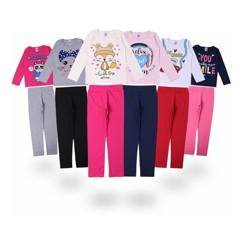 Kit De 12 Roupas Infantil Menina 6 Blusas Longa + 6 Calças - Image 2